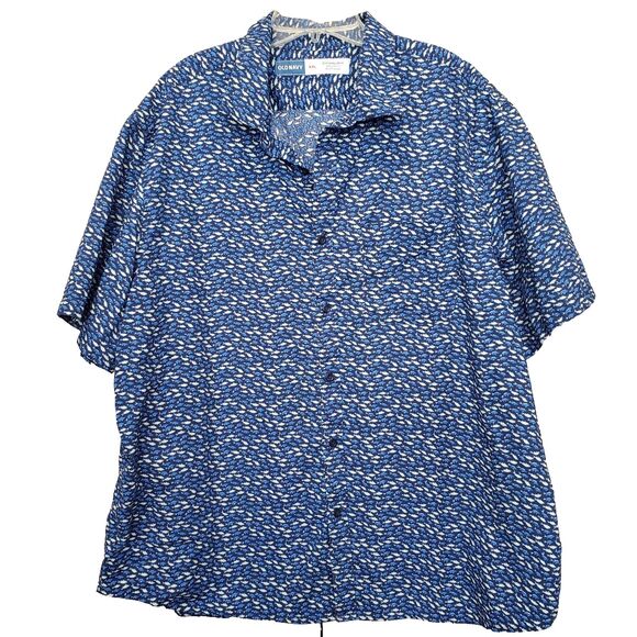 Old Navy Everyday Men's Regular Fit Built-in Flex Fish Print Button-Up Shirt XXL - Picture 1 of 6